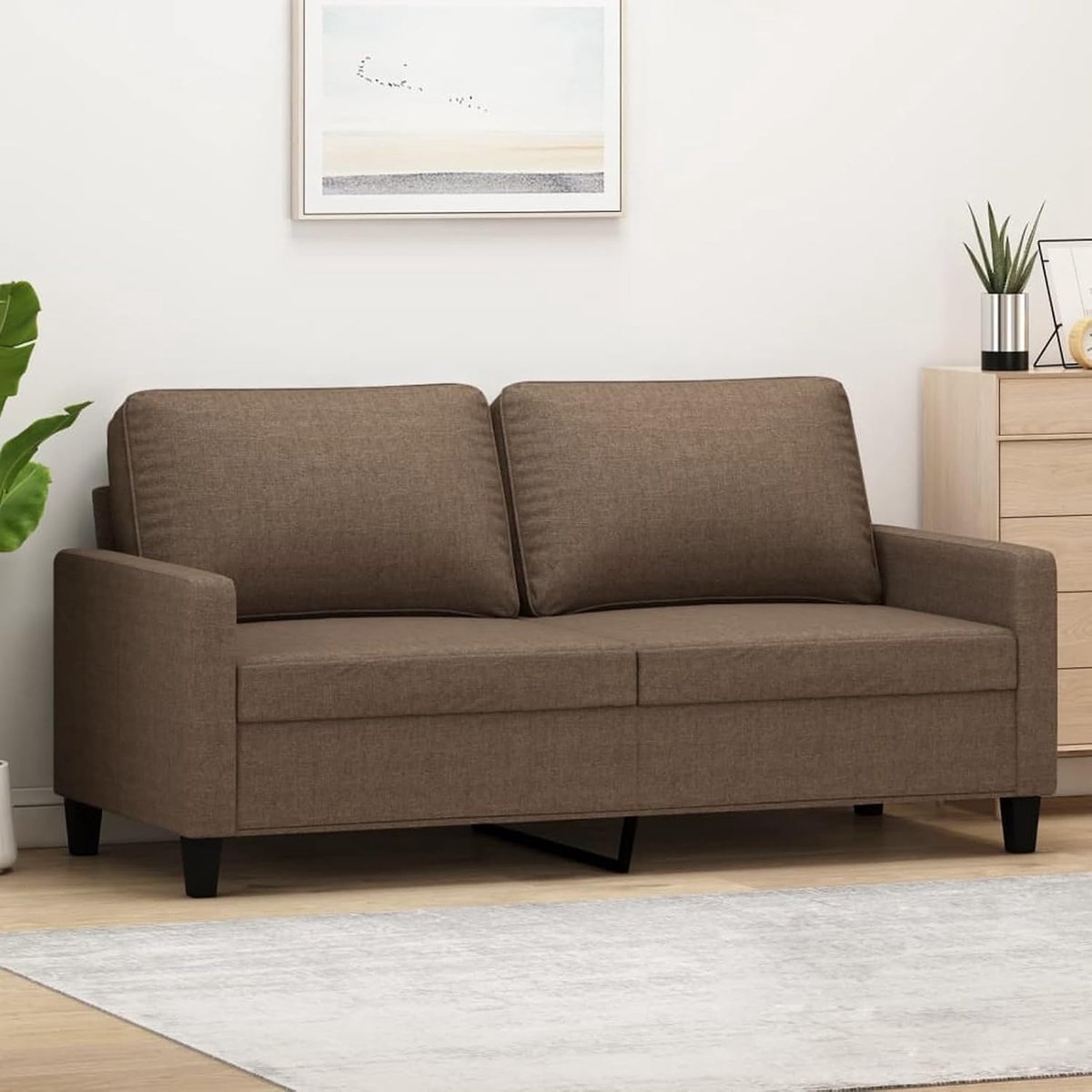 2-zitsbank, bruin, 140 cm, stof, gestoffeerde bank, zitgroepen, bank voor woonkamer, appartement, kantoor, logeerkamer, 359166