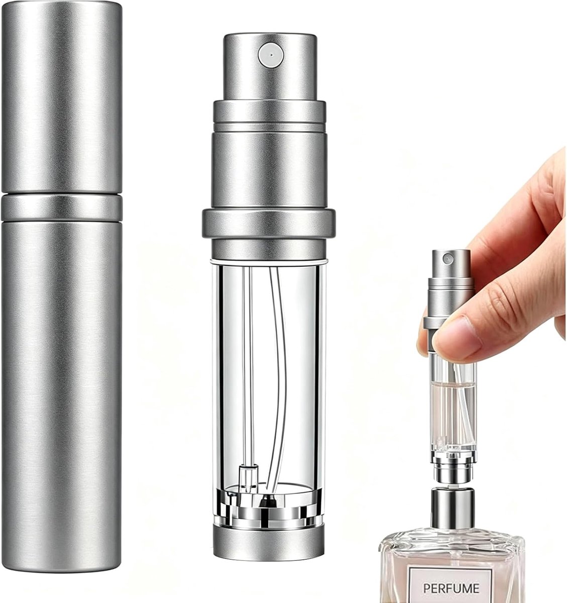 Verstuiver, navulbaar, 5 ml, mini-reisparfumvuller, aluminium fles