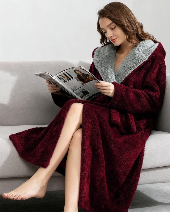 Badjas Lang en Pluizig: Pluche Fleece Badjas zonder Capuchon van Pluche Flanel met Ceintuur - Dik & Comfortabel Huisjas Perfect voor Thuis of als Kerstcadeau — afbeelding 5