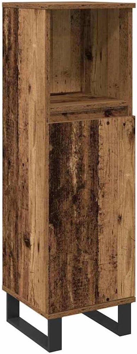Badkamermeubelset met plank met deur, 3-delig, badkamerkast van hout met plank en kastdeur, modern design voor kleine ruimtes