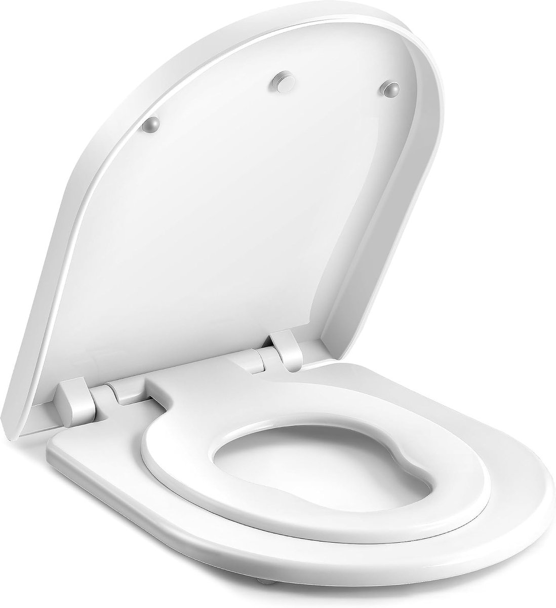 Toiletdeksel met softclosemechanisme, Quick-Release-functie voor eenvoudige montage en reiniging, families D-vorm wc-deksel met kinderzitje, tot 170 kg belastbaar, PP-toiletbril, wit