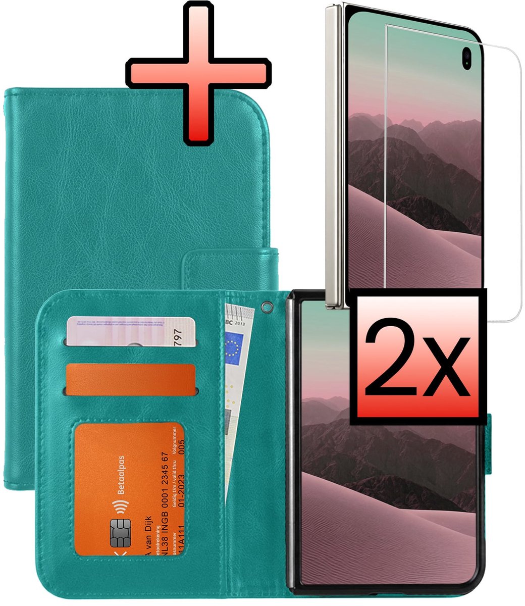Hoesje - Met 2x Screenprotector - Geschikt voor Apple iPhone Duo - Luxe Pasjeshouder - Bookcase Portemonee - Flip Case - Kunstleer Book Case - Flipcase Hoes - Book Cover - Walletcase - Portemonneehoes - Turquoise