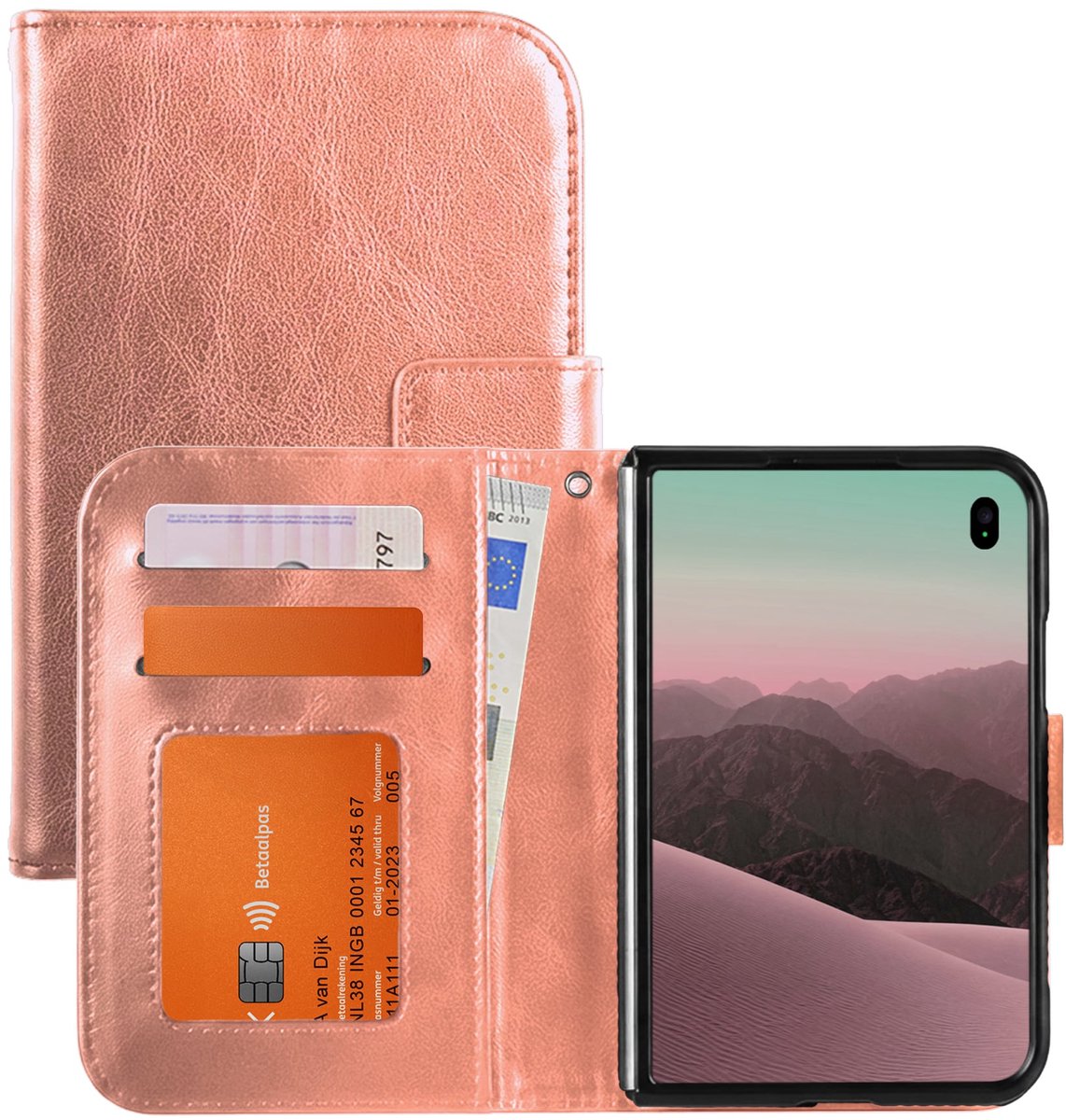 Hoesje - Met Pasjeshouder - Geschikt voor Apple iPhone Duo - Luxe Bookcase Portemonee - Flip Case - Kunstleer Book Case - Flipcase - Book Cover - Walletcase - Portemonneehoes - Rosé goud