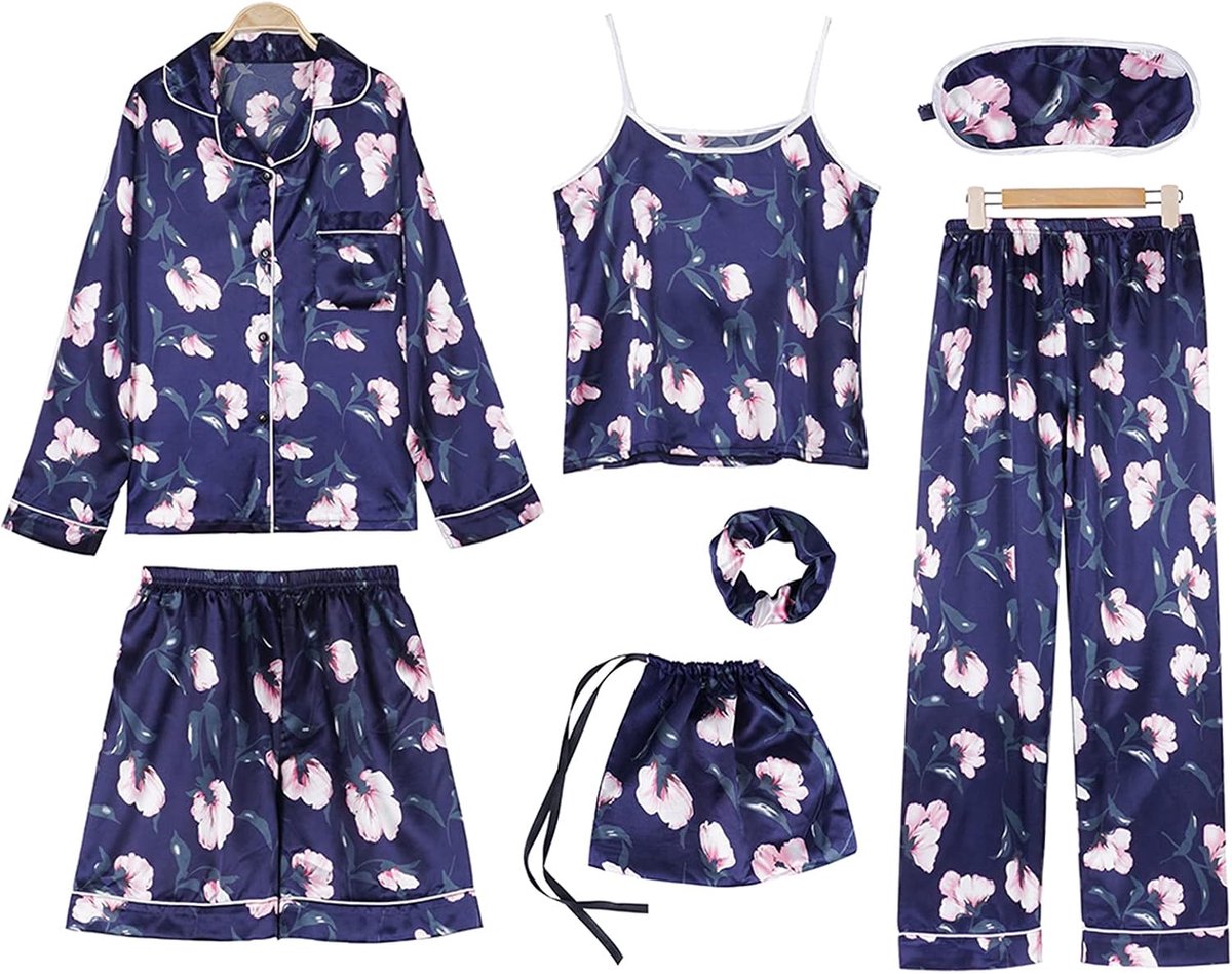Sexy Bloemen Kanten 4-Delige Satijnen Pyjama Set Babydoll Erotische Lingerie Outfit