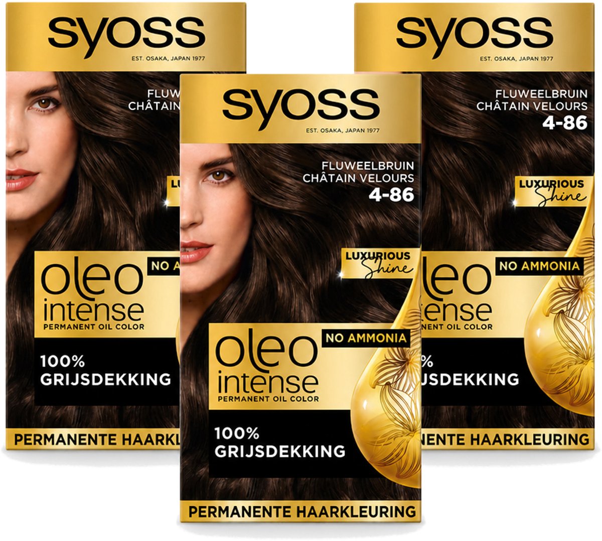 3 x SYOSS - Oleo Intense 4-86 - Haarverf - Permanente Haarkleuring - Fluweelbruin - Langdurige Kleur - Voordeelverpakking - 3 stuks