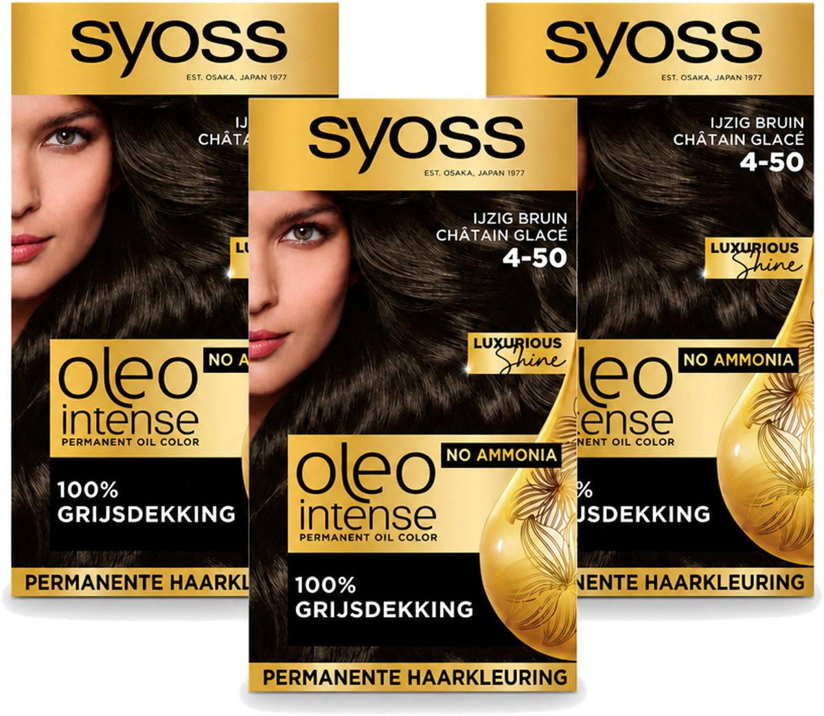 3 x SYOSS - Oleo Intense 4-50 - Haarverf - Permanente Haarkleuring - Ijzig Bruin - Langdurige Kleur - Voordeelverpakking - 3 stuks
