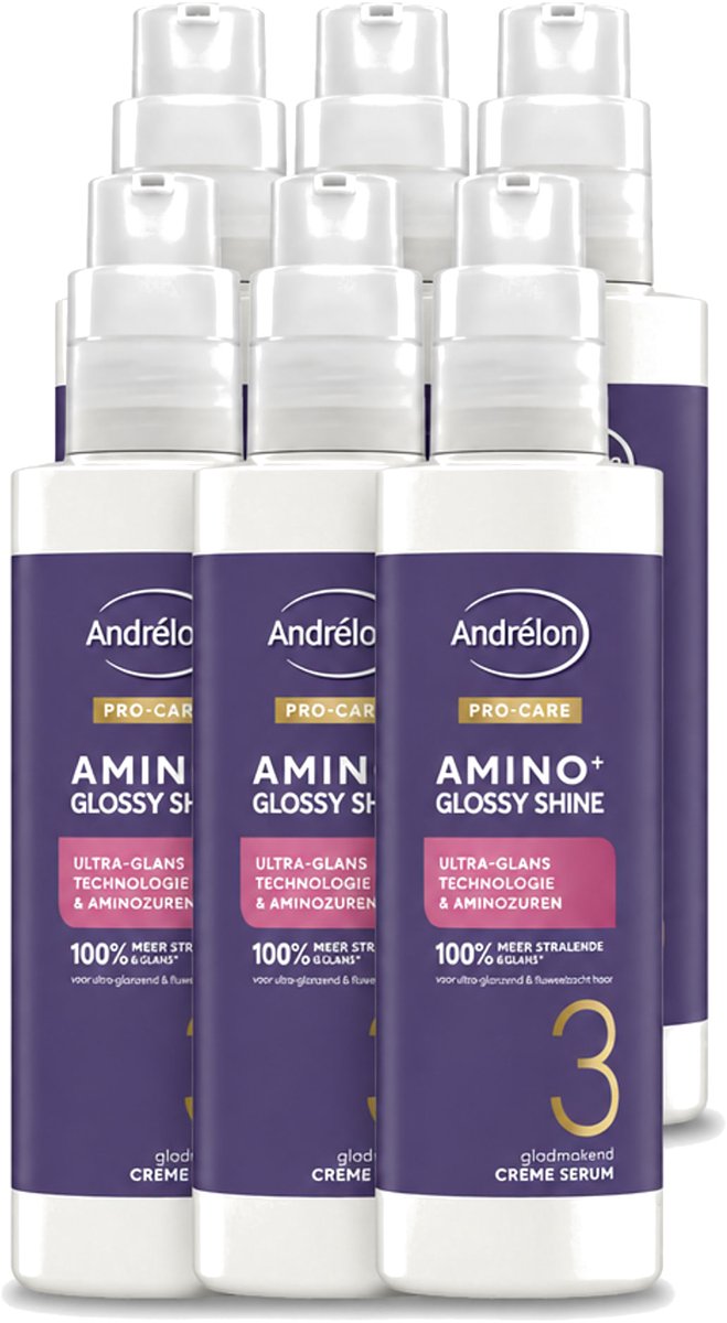 6 x Andrélon – Crème Serum – Pro Care Amino+ Glossy Shine – 200 ml - Voordeelverpakking - 6 stuks