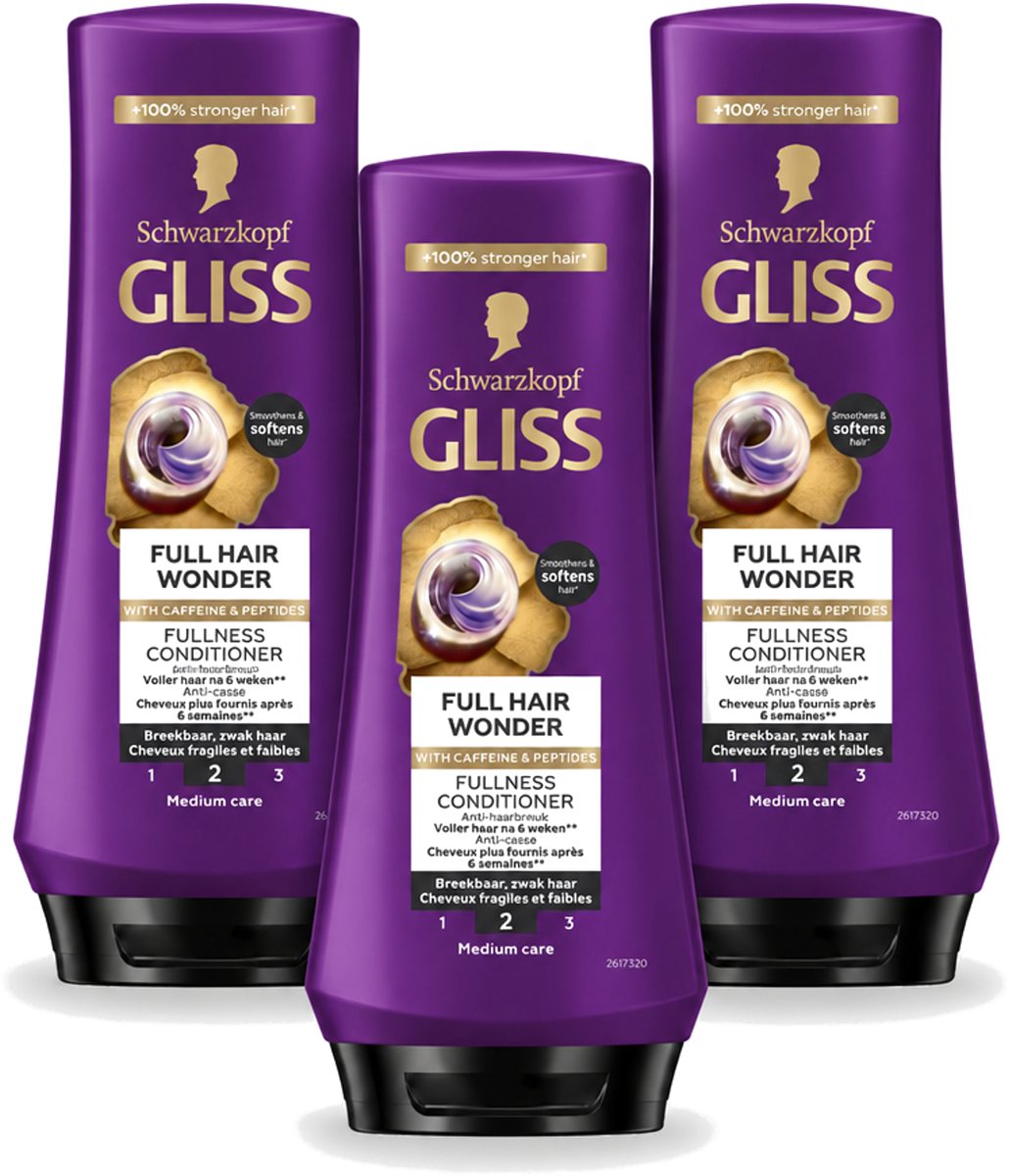3 x Gliss Conditioner Full Hair Wonder - 200 ml - Voordeelverpakking - 3 stuks