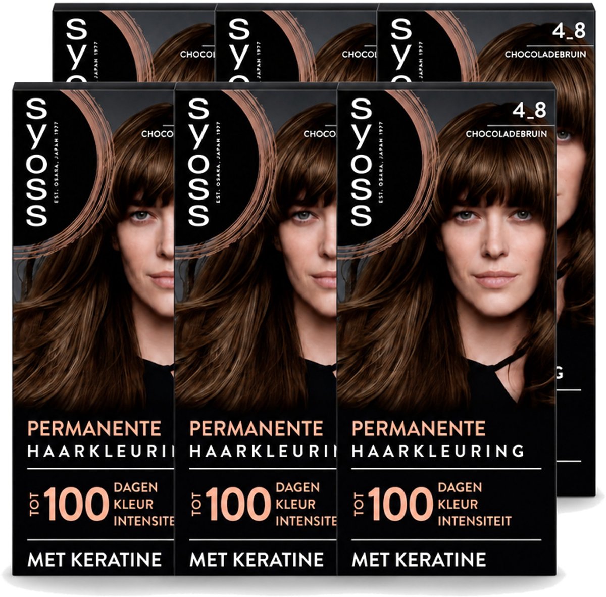 6 x SYOSS Permanent Coloration 4-8 - Haarverf - Chocolade Bruin - Voordeelverpakking - 6 stuks