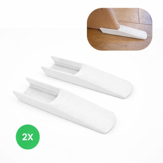 Twee witte kantelbeveiligers, 2x. Eén geplaatst op een houten vloer.