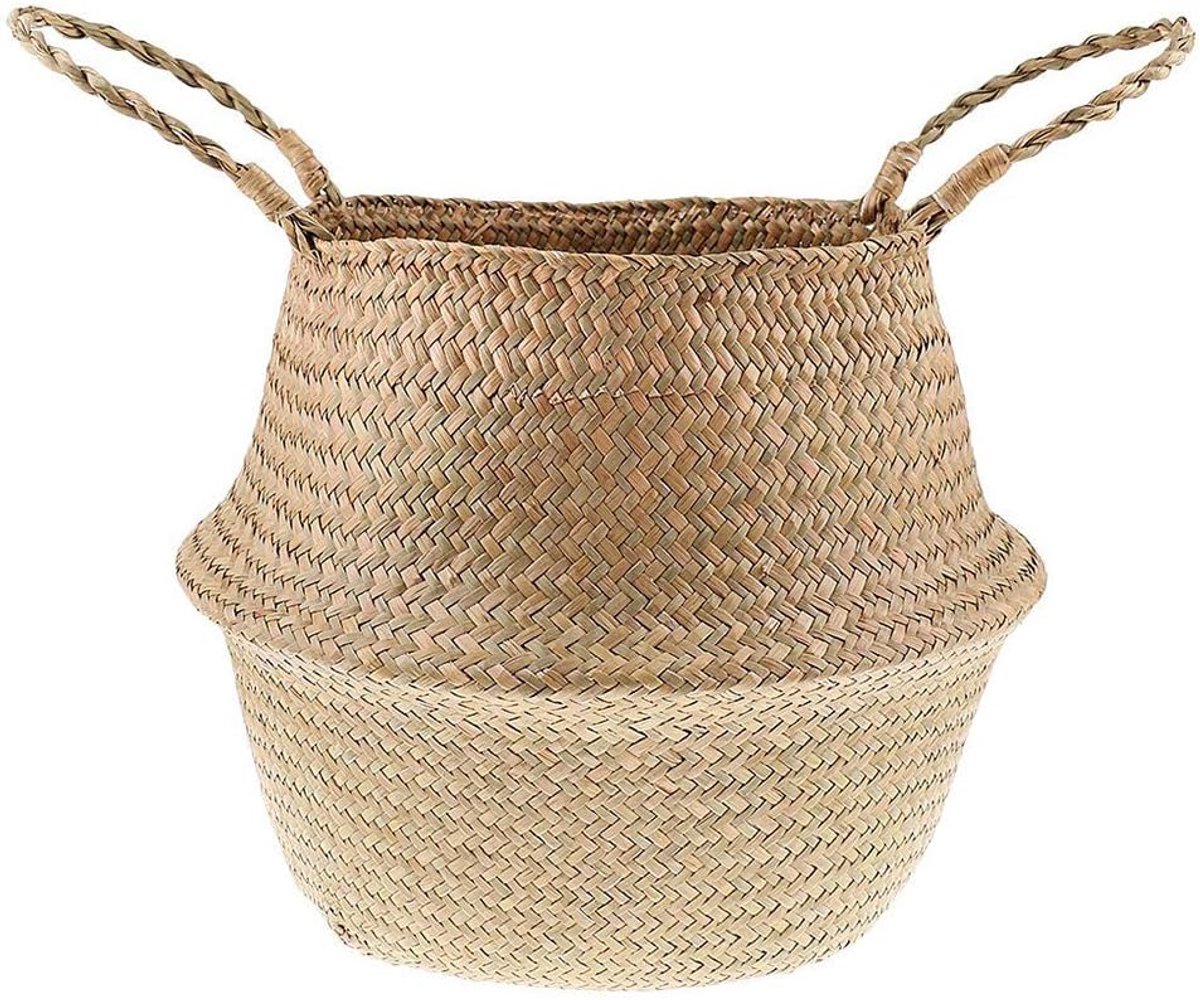 Zeegras mand ronde zeegras plantenmand zeegras wasmanden, speelgoedorganizer, opvouwbaar met handvat (45 cm x 35 cm)