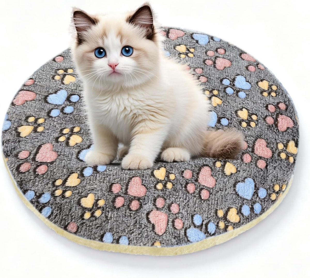 slaapmat, 40 cm x 40 cm rond kattenbed mat, zachte fleece huisdiermat, dubbelzijdig koraal fleece kussen voor huisdieren (B)
