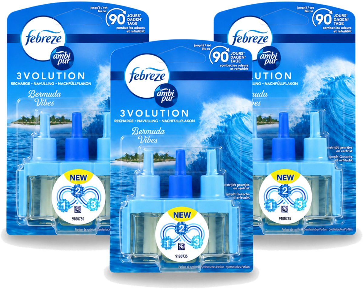3 x Ambi Pur 3volution - Bermuda Vibes Navulling - Luchtverfrisser - 20 ml - Voordeelverpakking - 3 stuks