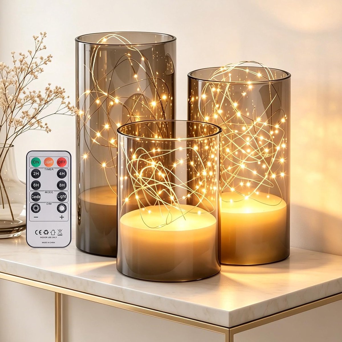 Set Van 3 LED Kaarsen Met Ingebouwde Lichtslinger Voor Interieurdecoratie