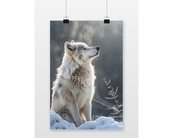 Wolf Poster - Dieren - Natuur - Wild - Portret - Grijs - Krachtig - posters - formaat 60x90cm - Wanddecoratie - 3592MT