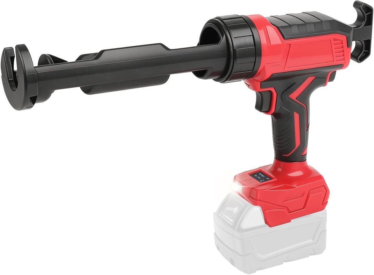 Kitpistool compatibel met Milwaukee 18 V, 300 ml draadloze siliconen kitpistool applicator met 6 instelbare snelheden, digitaal display, LED-licht, anti-druppel voor vulafdichting