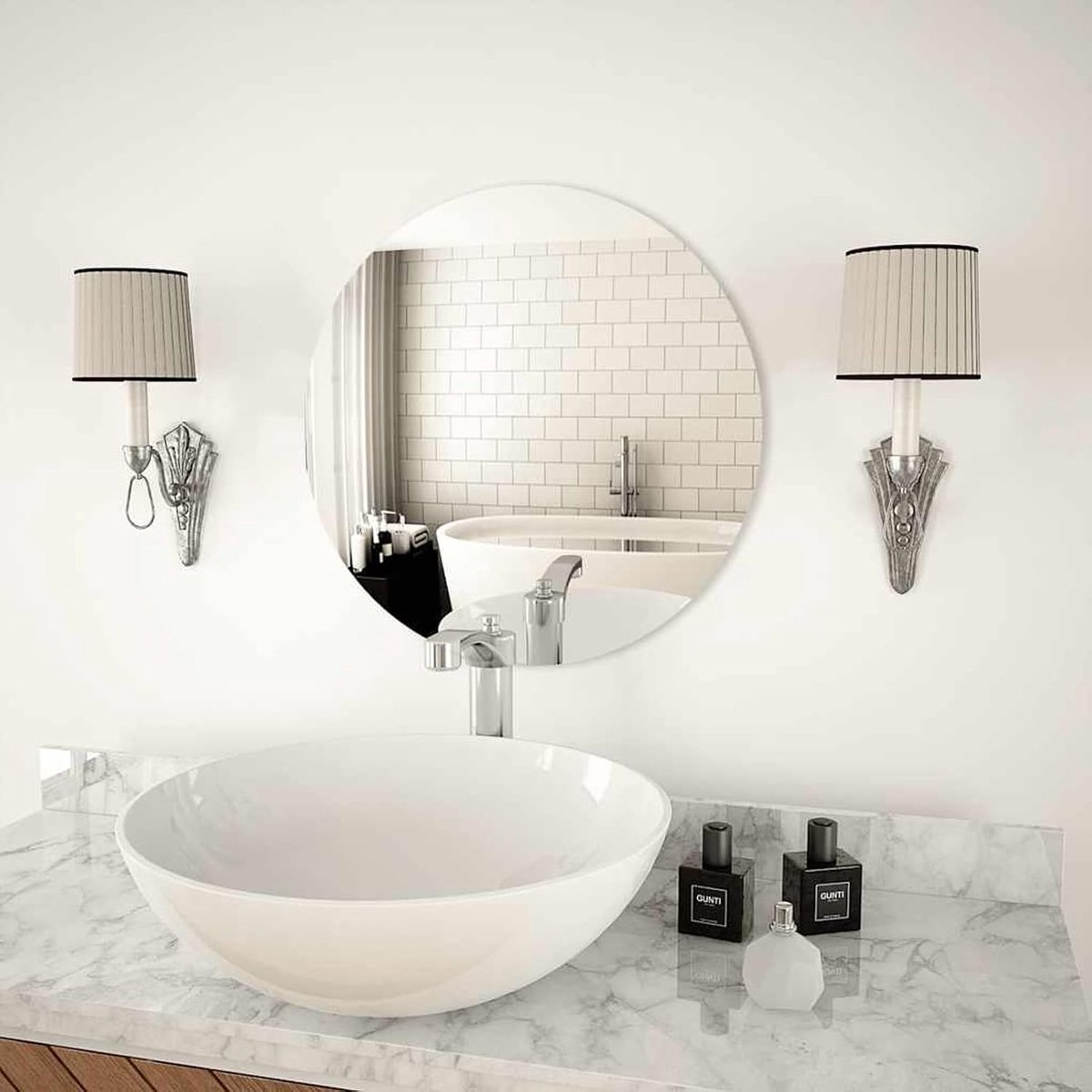 Moderne wandspiegel van glas, moderne wandspiegel, badkamerspiegel aan de muur, moderne make-upspiegel, ronde Pretspiegel, rechthoekig, frameloze spiegel
