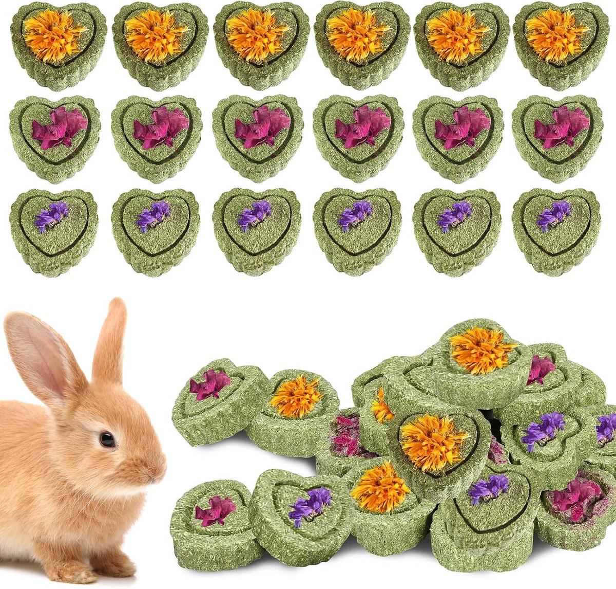 Speelgoed, 36 stuks, natuurlijk Timothy Hay kauwspeelgoed, cavia's, kauwspeelgoed, roos/goudsbloem / vergeet-mij-niet; verbetert de tandgezondheid voor konijntjes