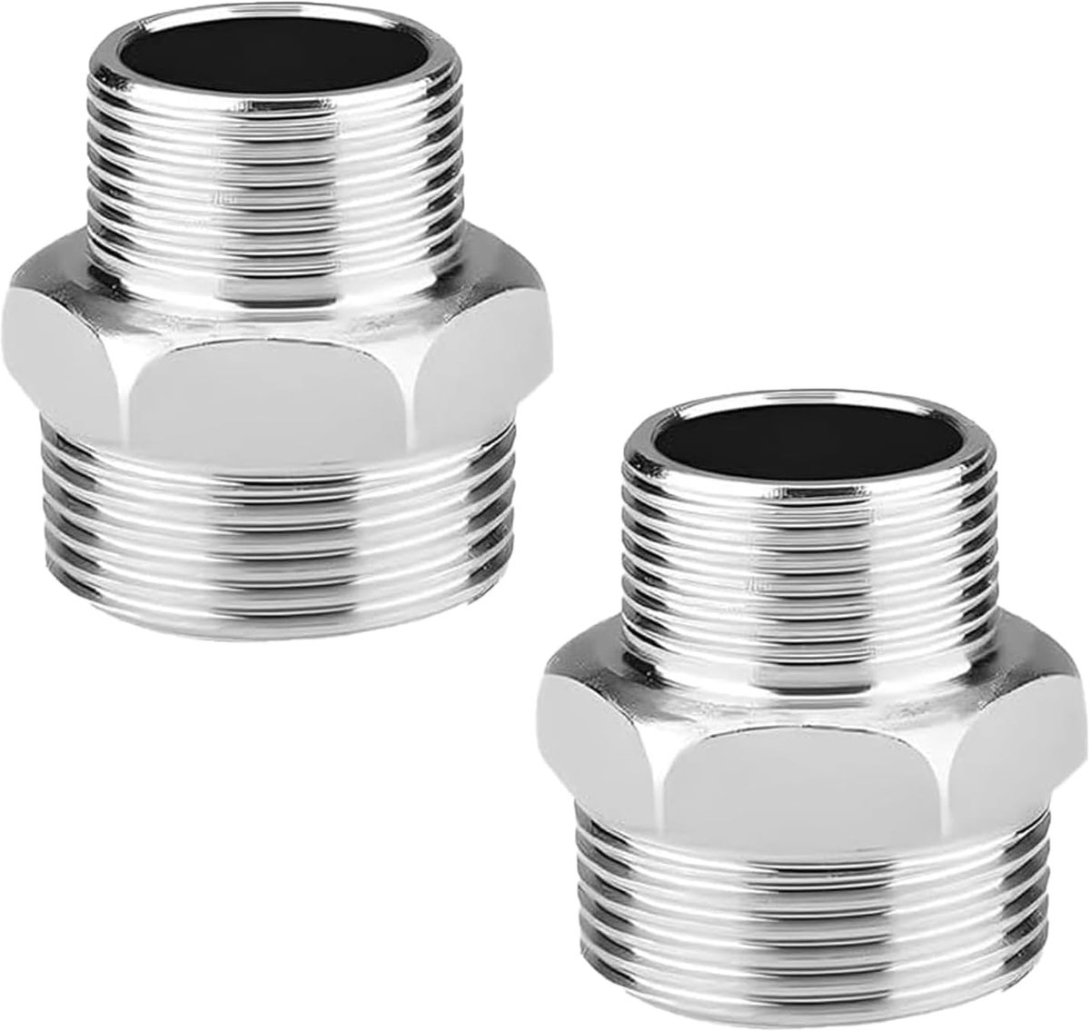 2 stuks slangaansluiting van roestvrij staal, zeskantaansluiting (Hex Nipple) mannelijk 1/2 inch op mannelijk 1/2 inch BSP voor aansluiting van water, gas, olie en omzetting/aanpassing, accessoires
