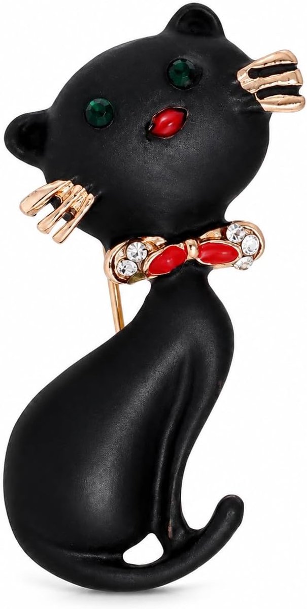 Kattenbroche strass vlinderdas mat email goudkleurige sieraden voor dames revers mantel sjaal cadeau