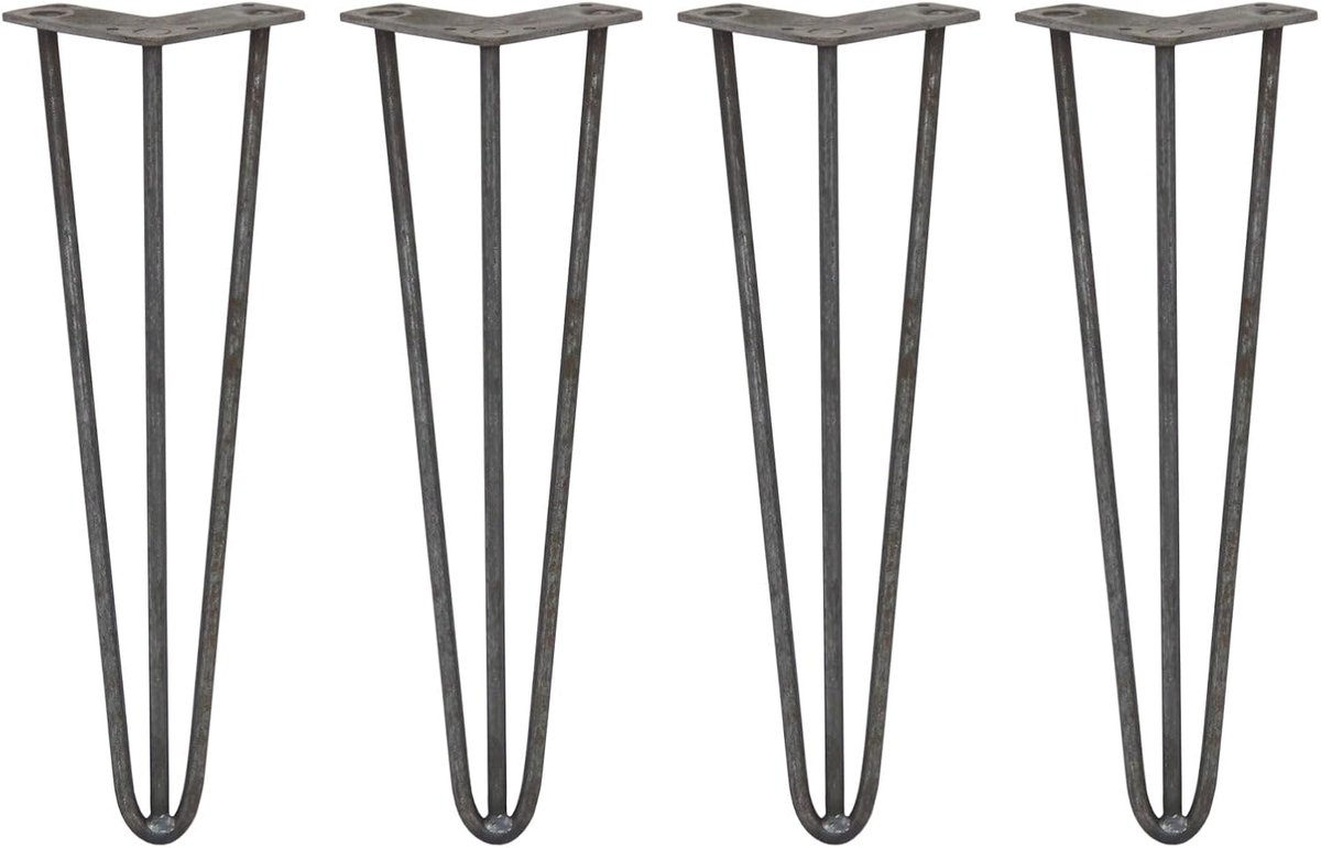 Poten Set SkiSki Benen Meubels Bureau Bank Stoel Salontafel Stand DIY Project 16 "3 Prong 10mm Ruw Staal & Protector Voeten Polymer Disk Traditionele Rustieke Stijl..