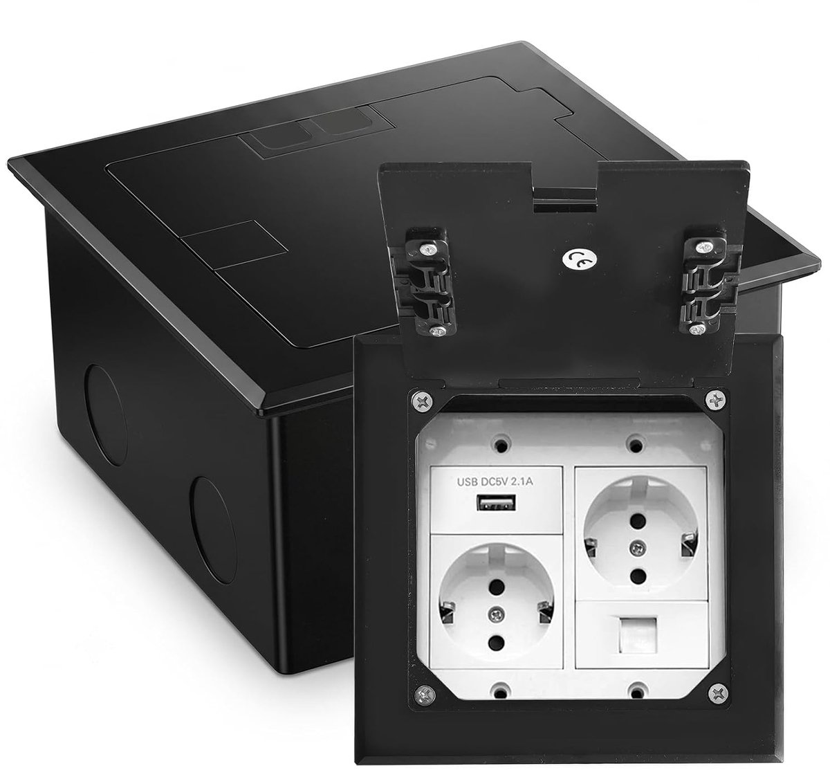 Vloerstopcontact voor vloertank, roestvrij staal, inbouwstopcontact met 2 AC + 1 USB A, waterdicht verzonken stopcontact voor thuis, kantoor/marmeren vloerstekker, zwart
