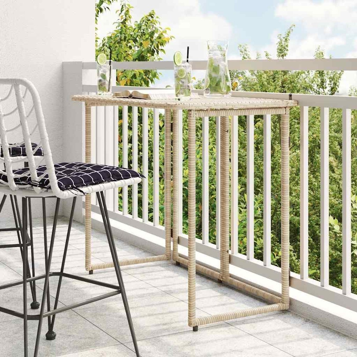 Tuintafel, inklapbaar, balkontafel, terrastafel, klaptafel, campingtafel, bijzettafel, bistrotafel, beige, 90 x 51 x 75 cm, polyrotan