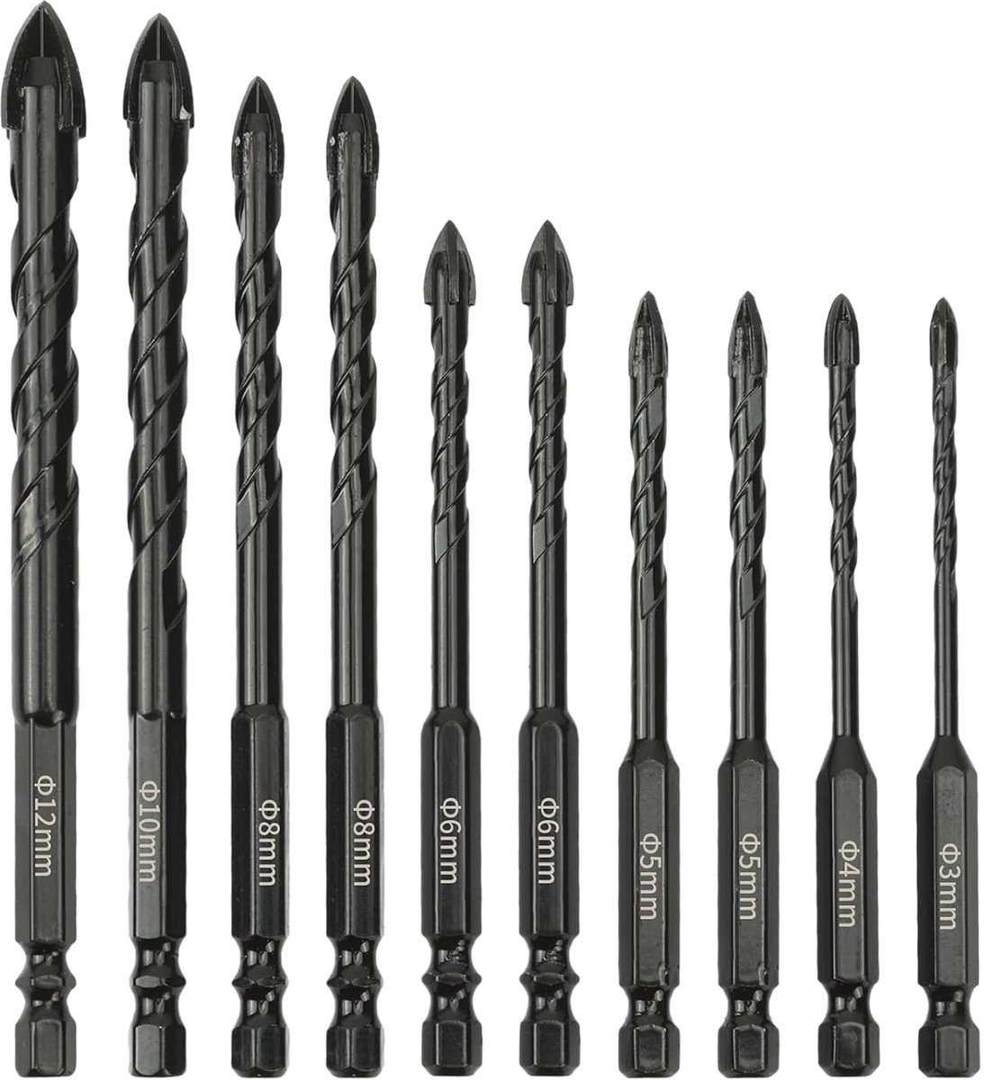 Dailygoods - Borenset - Universele boor - Zeskantige schacht - Zwart - Glasboor - Geschikt voor keramische tegels, baksteenwand en betonwand