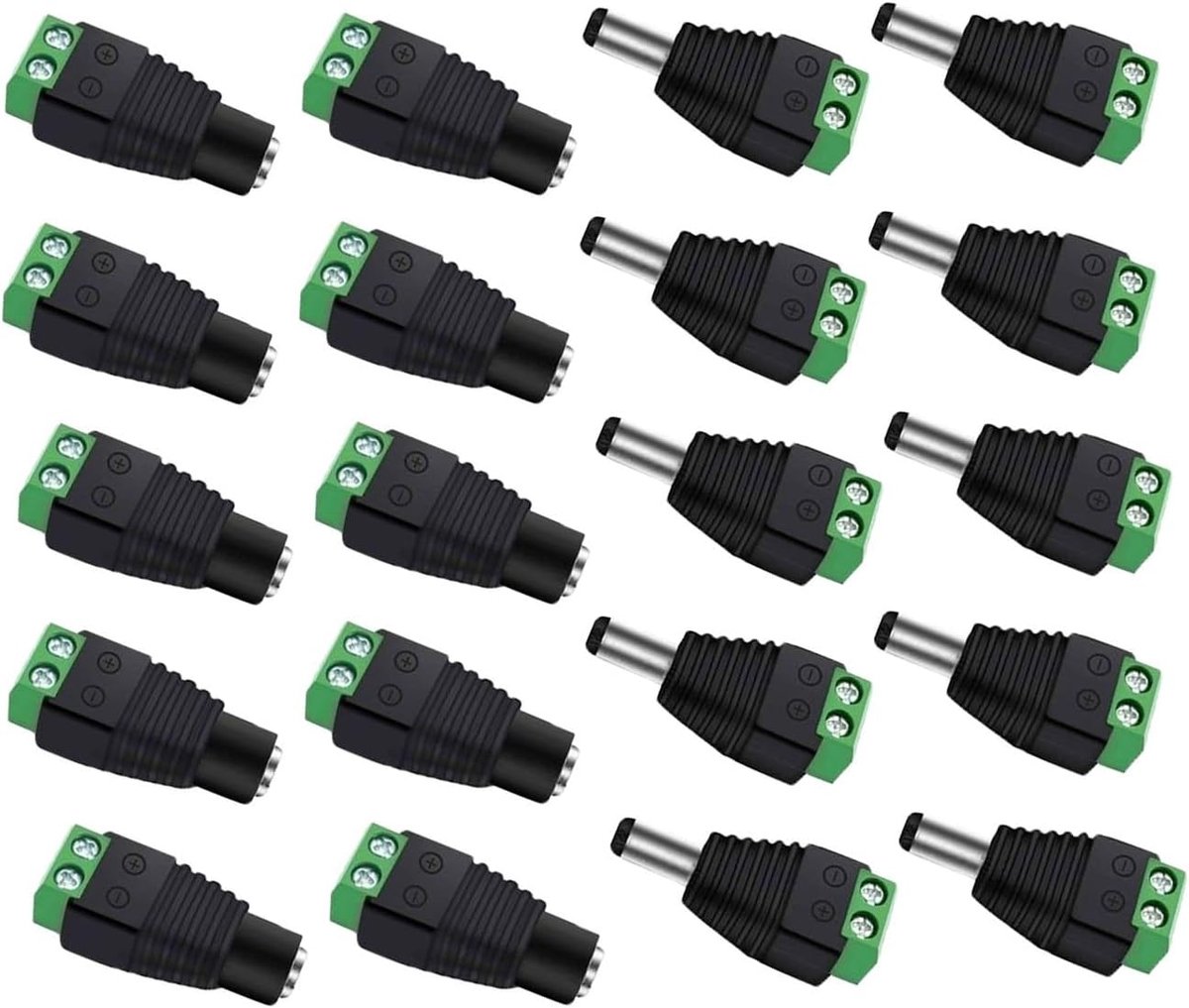 10 x DC stekker + 10 x DC bus 2,1 x 5,5 mm adapter stekker schroefstekker schroefklemmen voor CCTV-camera LED-strip licht