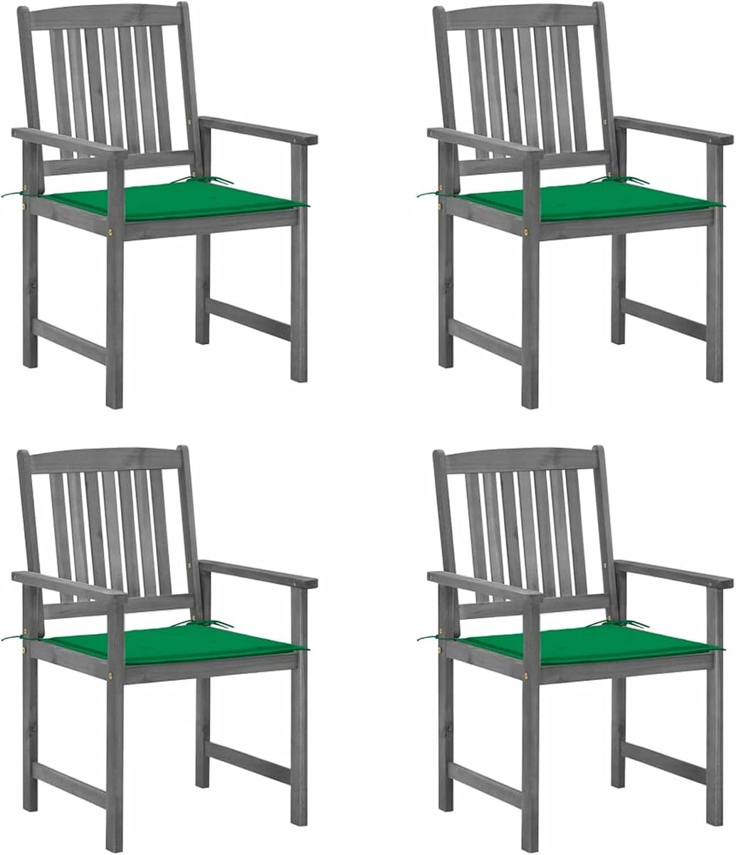 4X Regiestoel met kussen, tuinstoel, houten stoel, terrasstoel, campingstoel, tuinstoel, tuinstoel, tuinstoel, stoelen, acaciahout, massief groen
