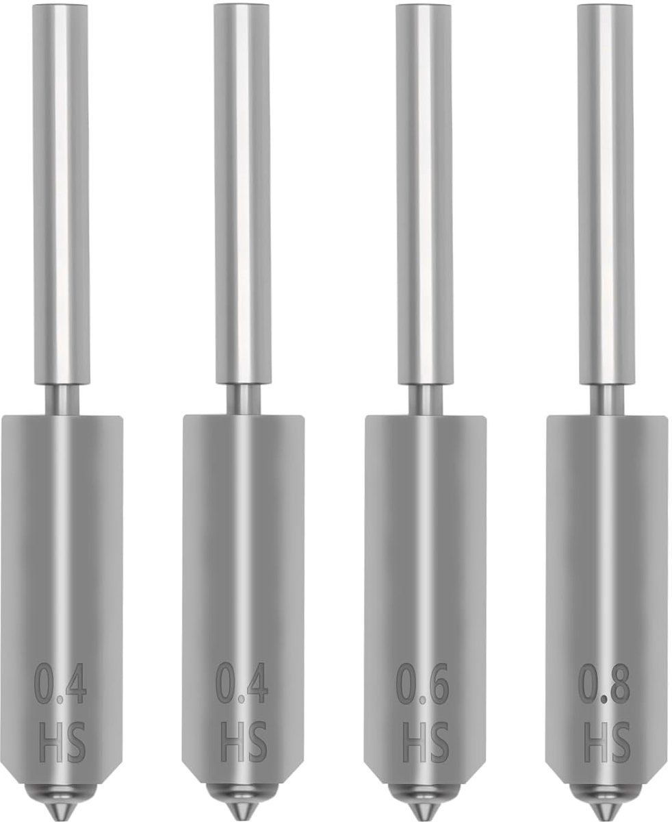 4 stuks Kobra S1 Max-sproeiers van gehard staal (0,4/0,6/0,8 mm), volledig metalen sproeiers met geïntegreerde halsbuis, snelwisselende hotend-reservekop, drukmondstuk voor Anycubic Kobra S1 Max