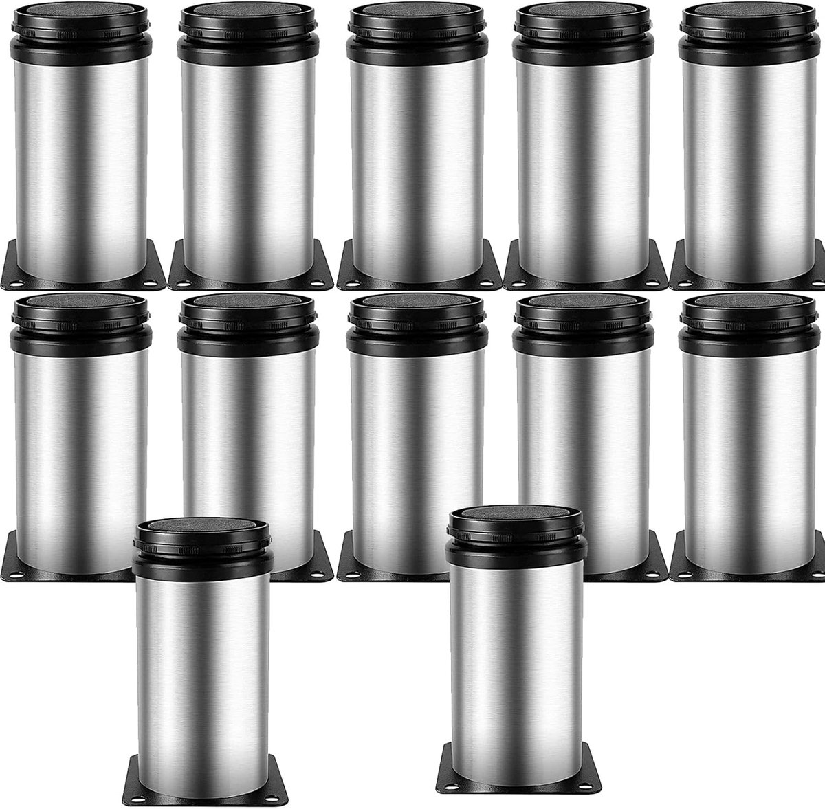 Dailygoods- Meubelpoten Verstelbaar 10 cm - Set van 12 - Ronde Roestvrijstalen Poten - Kastpoten - Bankpoten - Eenvoudige Installatie - Meubelpoot