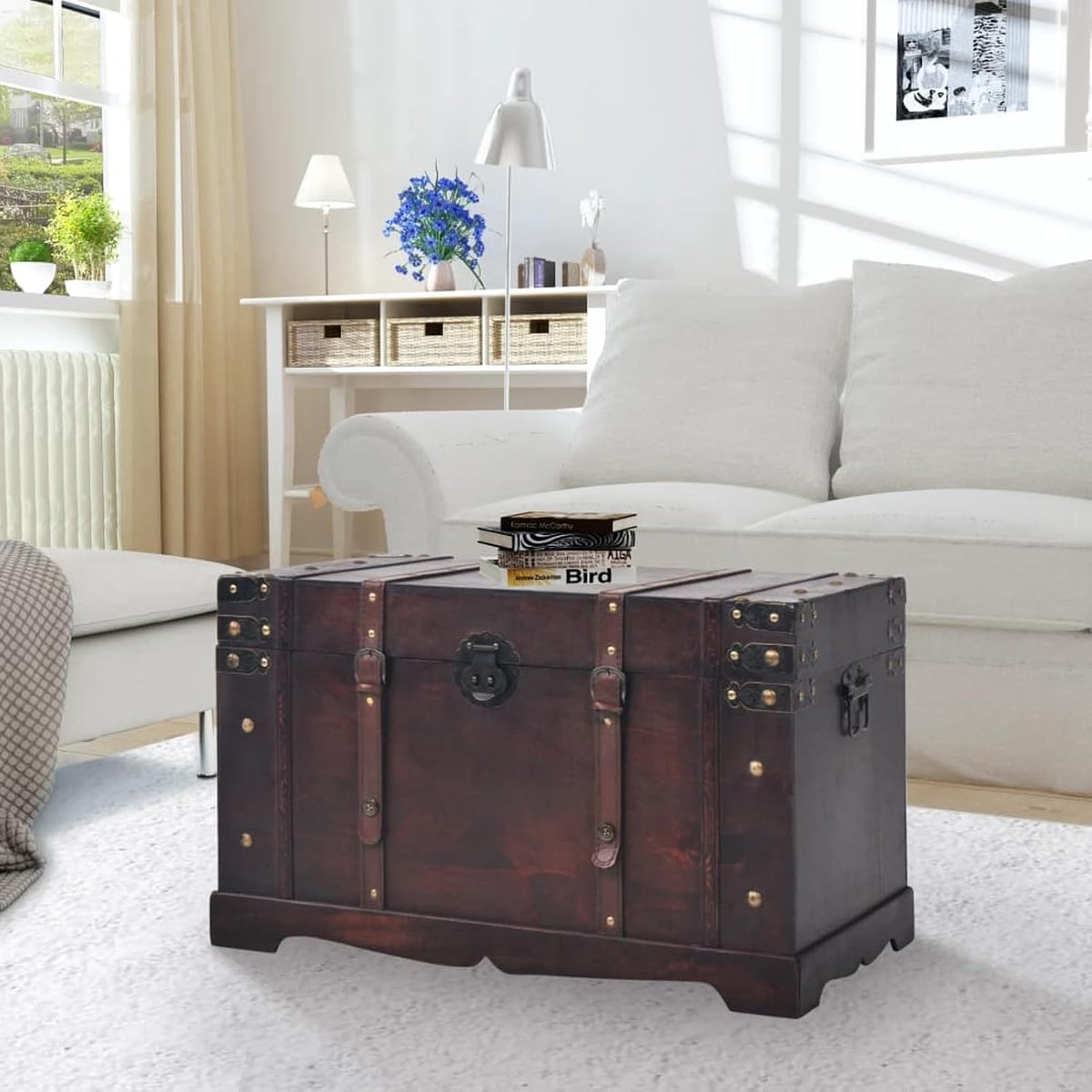 Vintage schatkist van hout, 66 x 38 x 40 cm, kistbank met opbergruimte, multifunctionele zitkist voor hal, slaapkamer, woonkamer