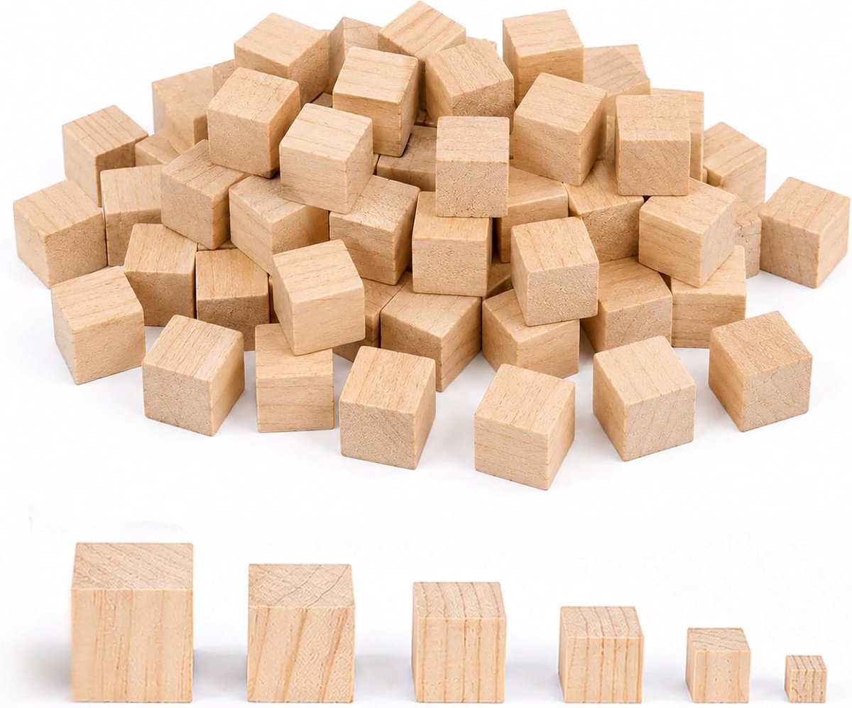 Dobbelstenen, blanco houten kubussen (2 cm, 130 stuks)