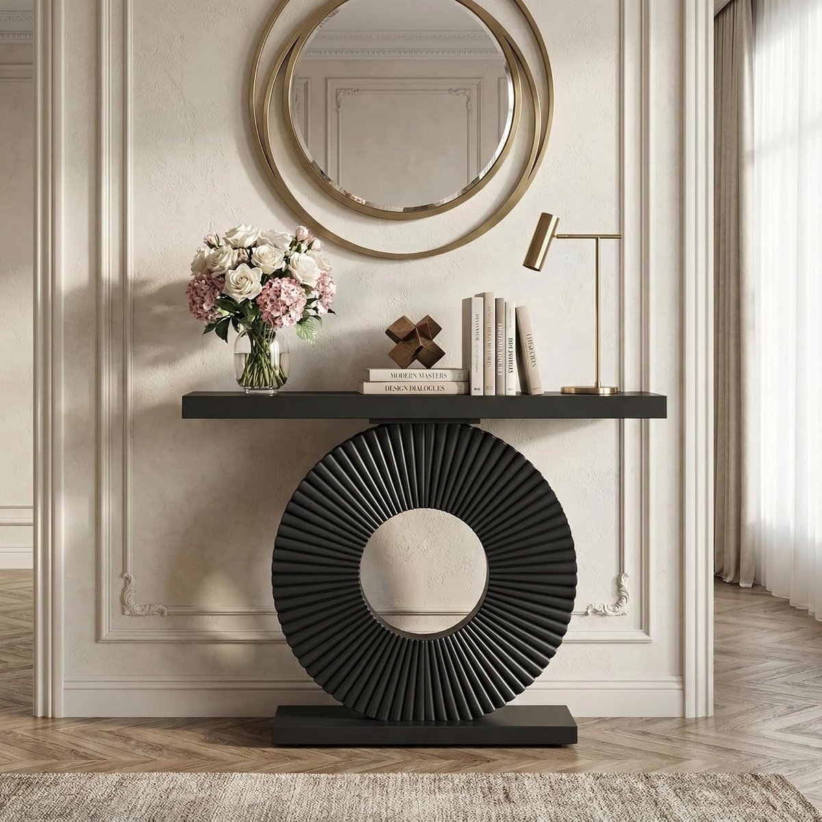 100cm Console Table, Haltafeltje Halfrond, Behind Sofa Shelf, Houten Consoletafel, Hallway Table For Entryway, Smalle Gangtafel, 100 x 30 x 79 cm, Black