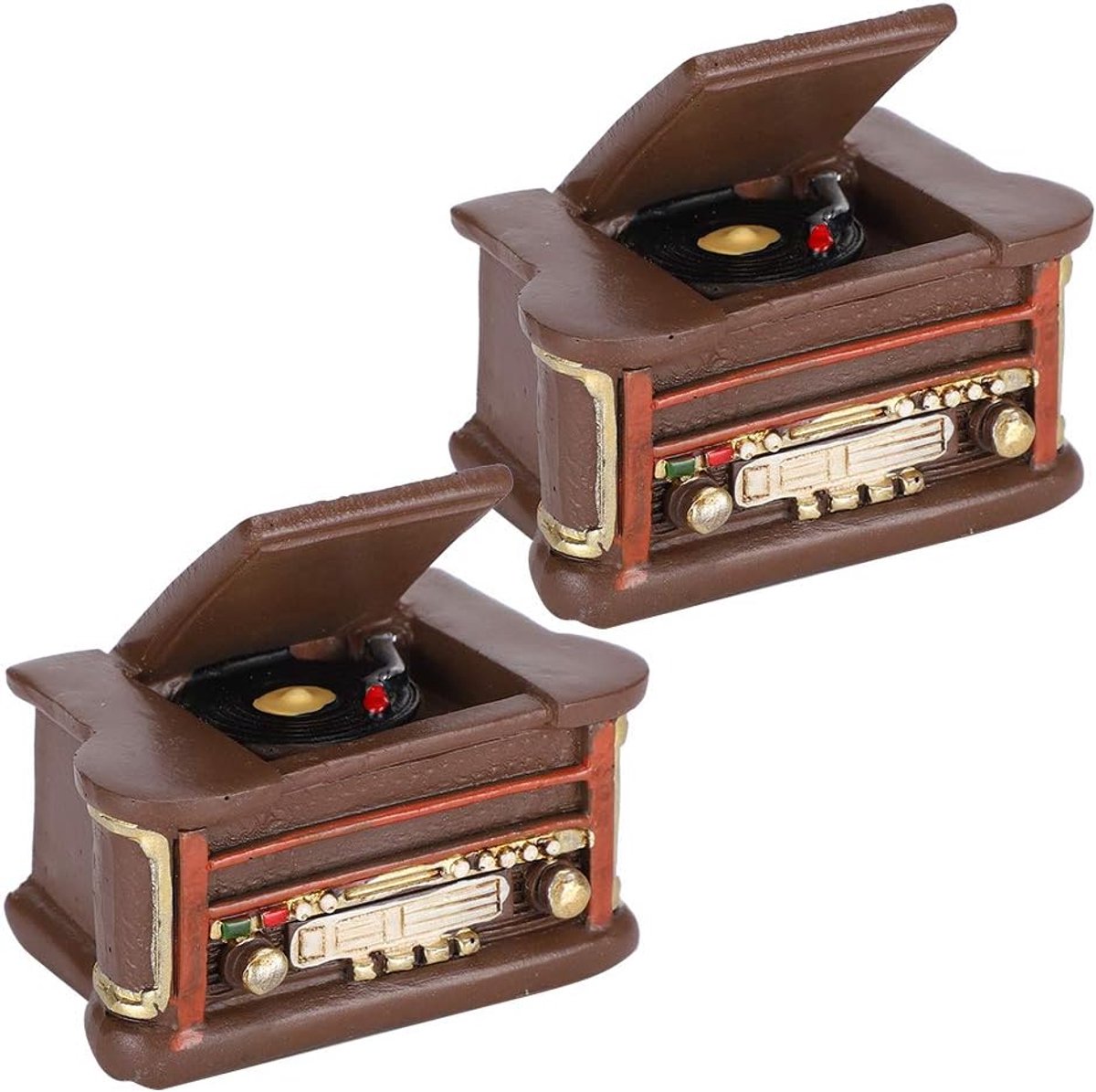 2 stuks vintage fonograaf decor, hars grammofoon model voor thuis bureau plank, retro miniatuur muzieknoot thema ornament voor kantoor, café