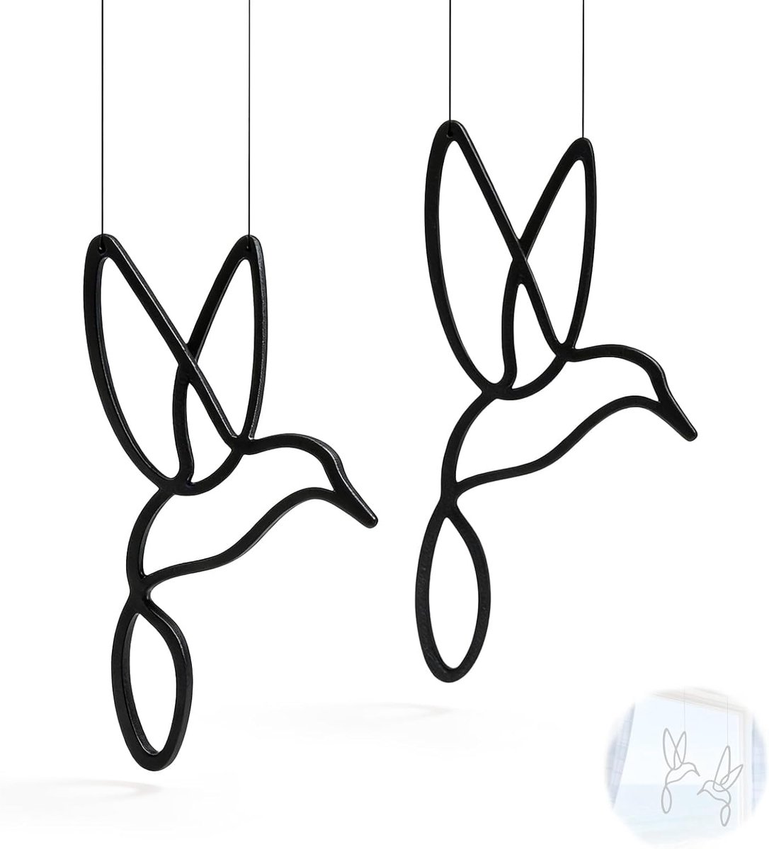vogel hangdecoraties, zwart, milieuvriendelijk, biologisch afbreekbaar, moderne decoratie voor ramen, woonkamer, slaapkamer, het hele jaar door, 2 stuks