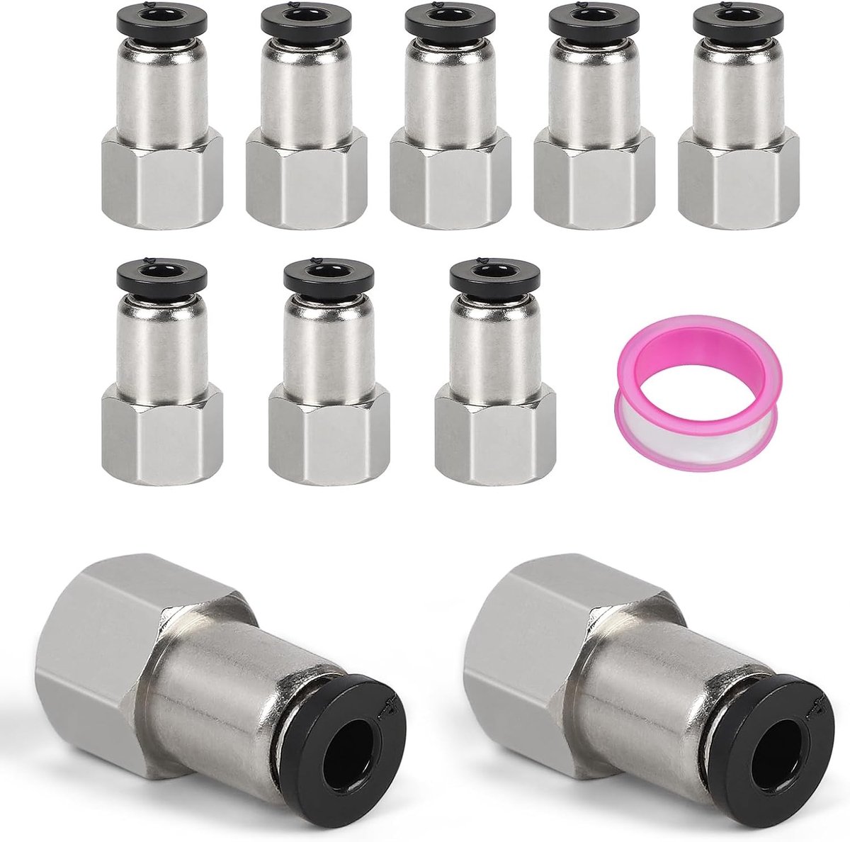 10 x Pneumatische Connector G1/8 BSP Vrouwelijk voor Luchtleidingen, Adapter met Teflon Tape voor Efficiënte Luchtverbindingen