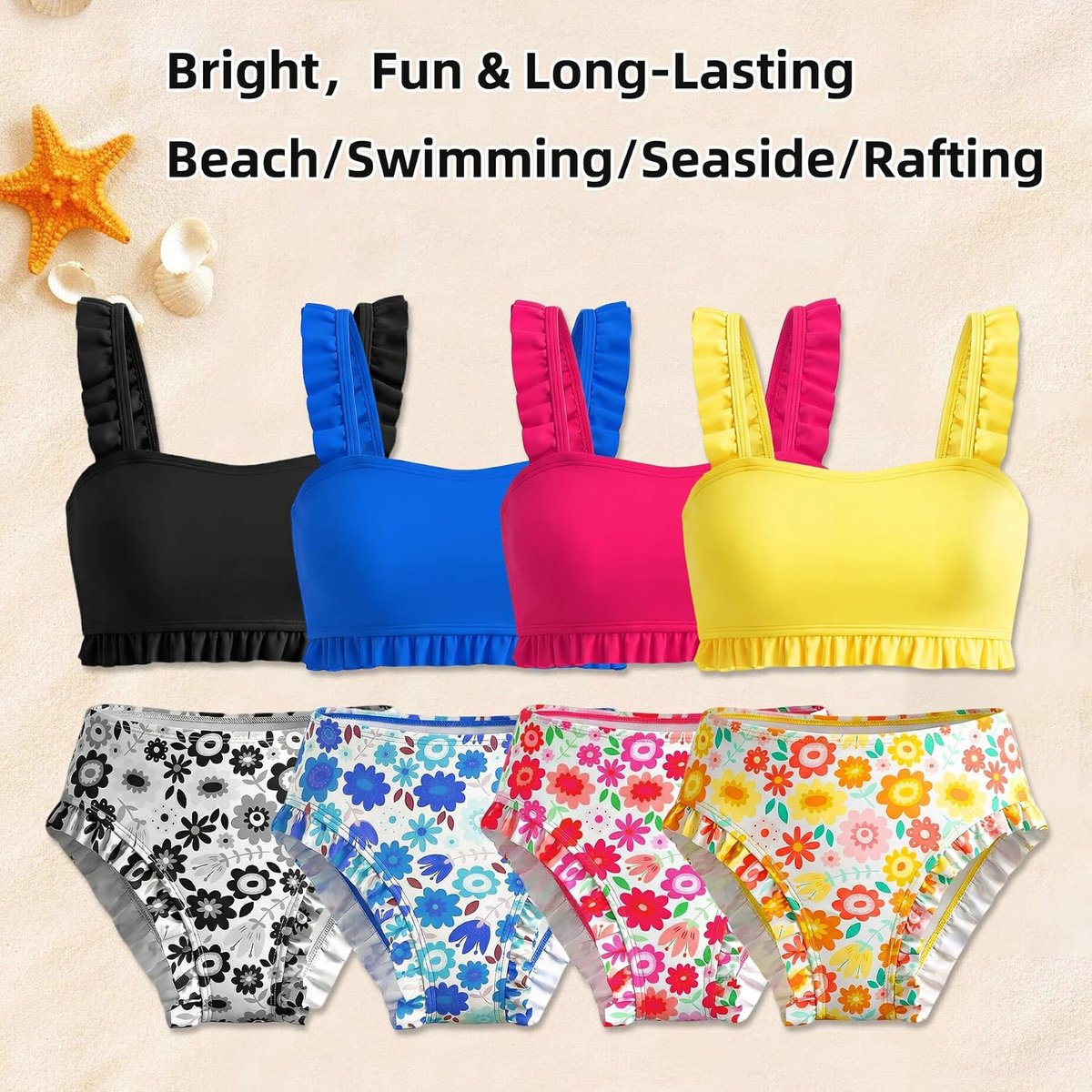 meisjesbikiniset kinderbadpak tweedelig badpak topje met ruches en bloemenprint bikinislip zwempak zomer schattig zwemmen strand surfen badkleding voor 7-13 jaar