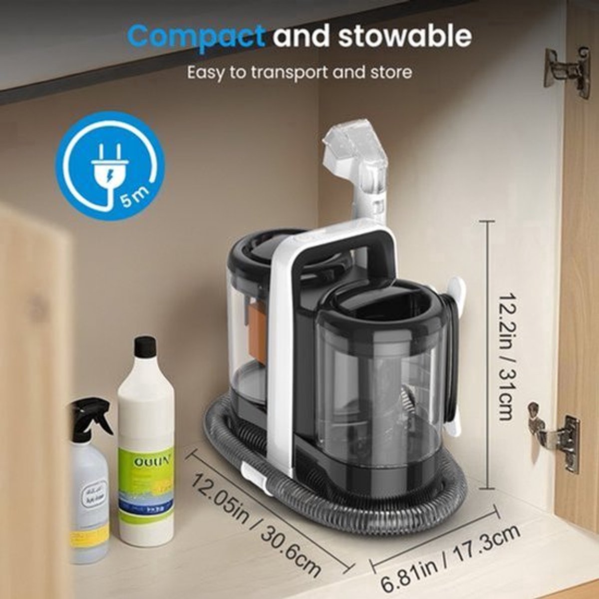 Draagbare Tapijtreiniger - 600W 15KPa Zuigkracht - 1500 ml Watertank - Transparant ABS - Voor Bank En Gordijn