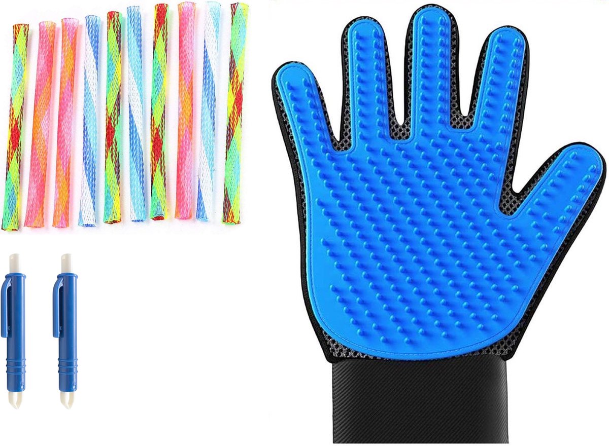 Professor Q Kattenset - Vachthandschoen Blauw - 2 Blauwe Tekenpincetten - 10 Boinks Kattenspeeltjes