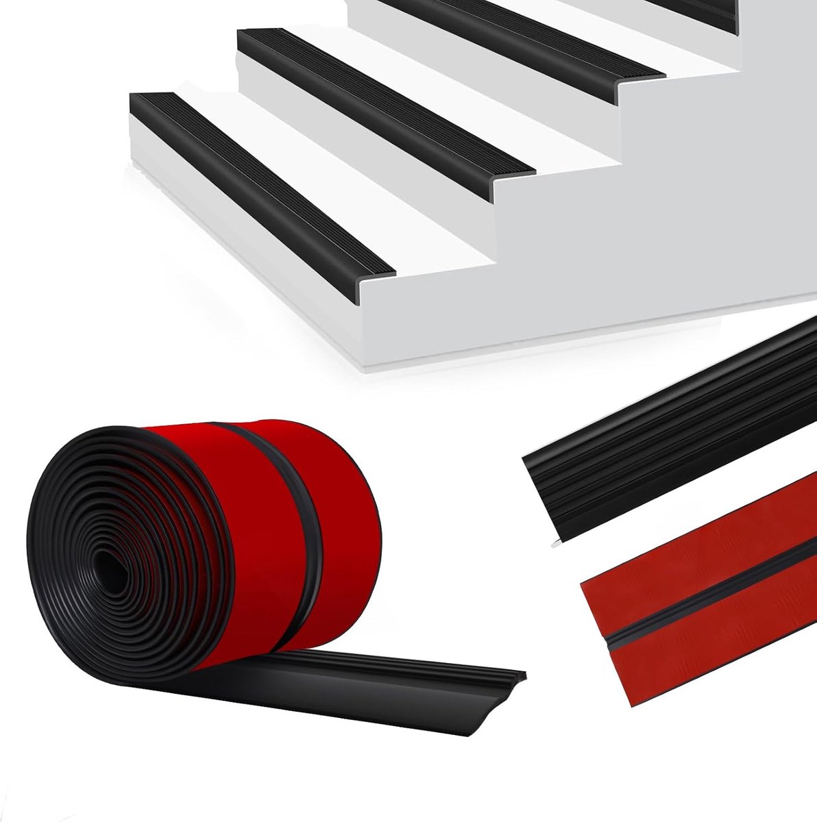 6 meter trapneusrand, 48 mm breedte, traptreden, antislip neuzen, zelfklevende trapbescherming, flexibele rubberen randstrip voor buiten en binnen (zwart)