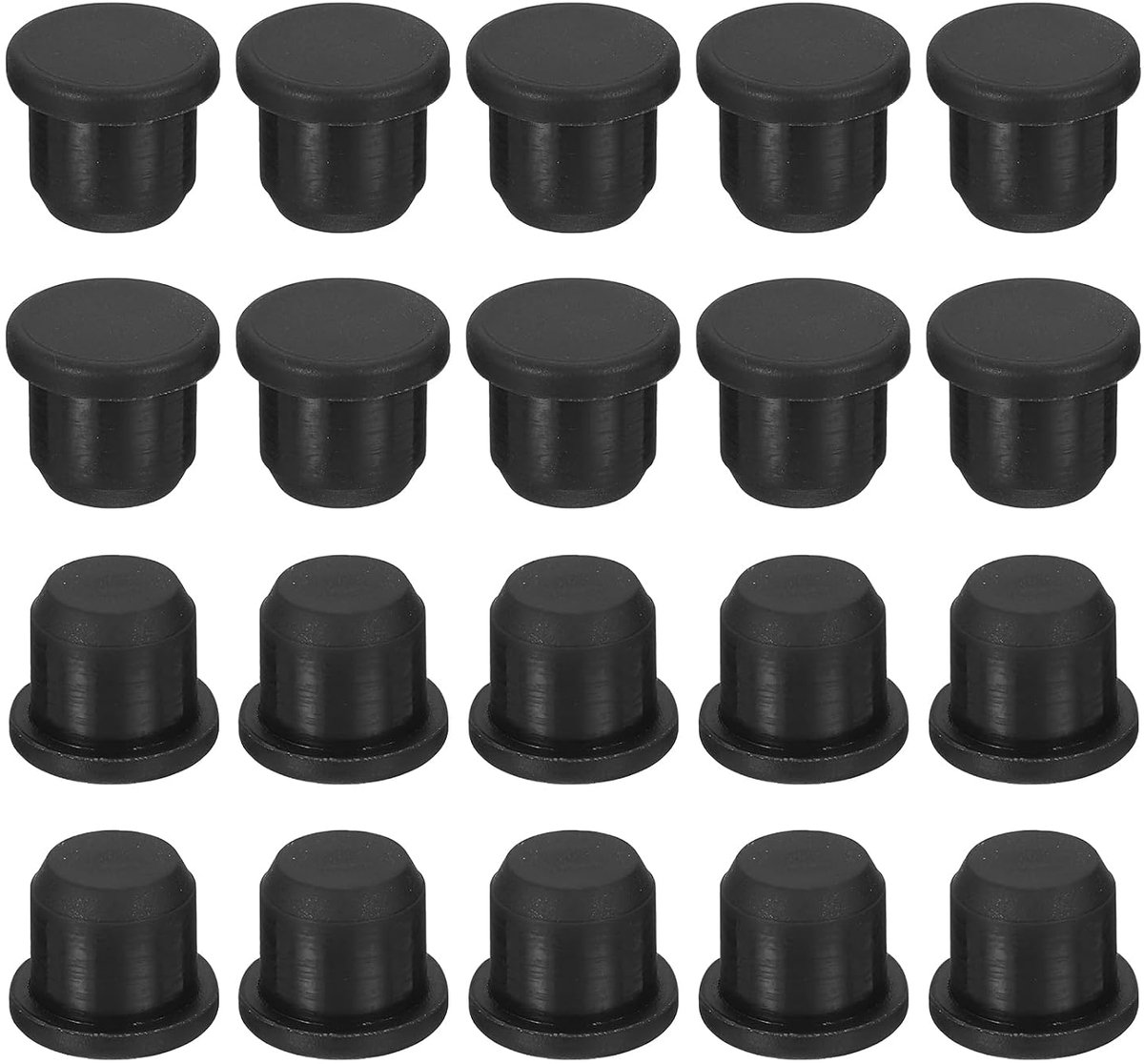 METERXITY Set van 20 zwarte rubberen stopstopstoppen, 10,5 mm ronde waterdichte knoppluggaten voor gat van 10 mm, T-vormige zachte flexibele rubberen stoppersset voor flessenbuizen/doe-het-zelf