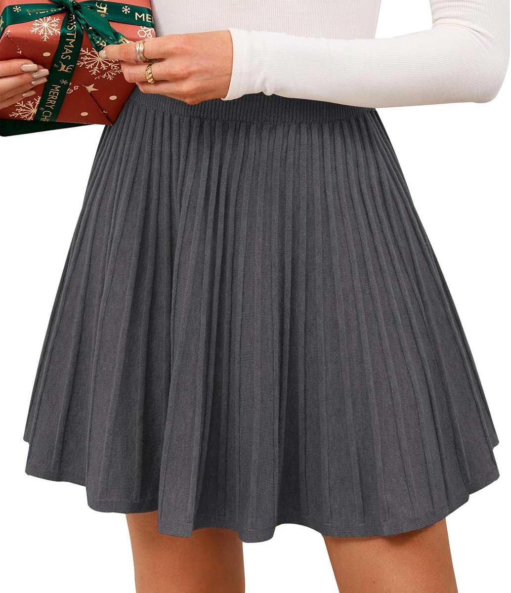 Damesrok, minirok, elastisch, hoge taille, gebreid, plissé, winterrok