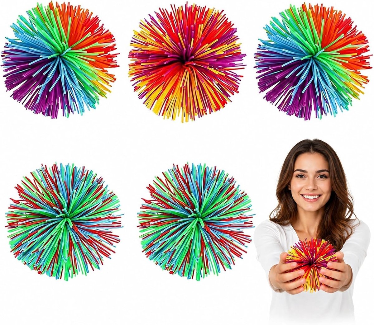 5 stuks rubberen ballen, regenboogbal, handbal, sensorische ballen, pluisballen voor volwassenen, goede elasticiteit, ideaal om te ontspannen en te kalmeren