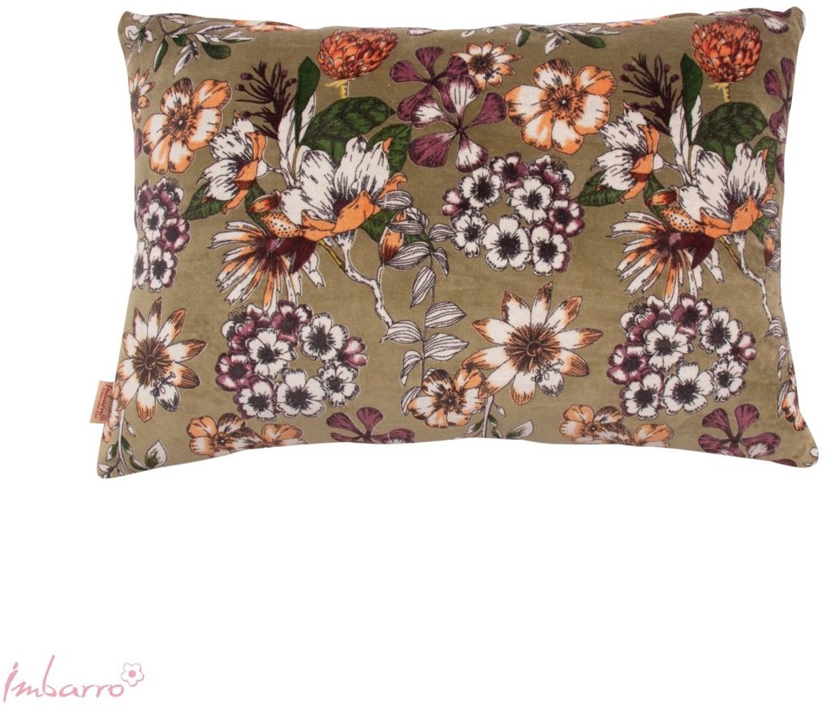 Imbarro Home & Fashion Imbarro - Sierkussen - Kussen - Essence - Green- Velours - Groen - Bloemenprint - 40x60cm