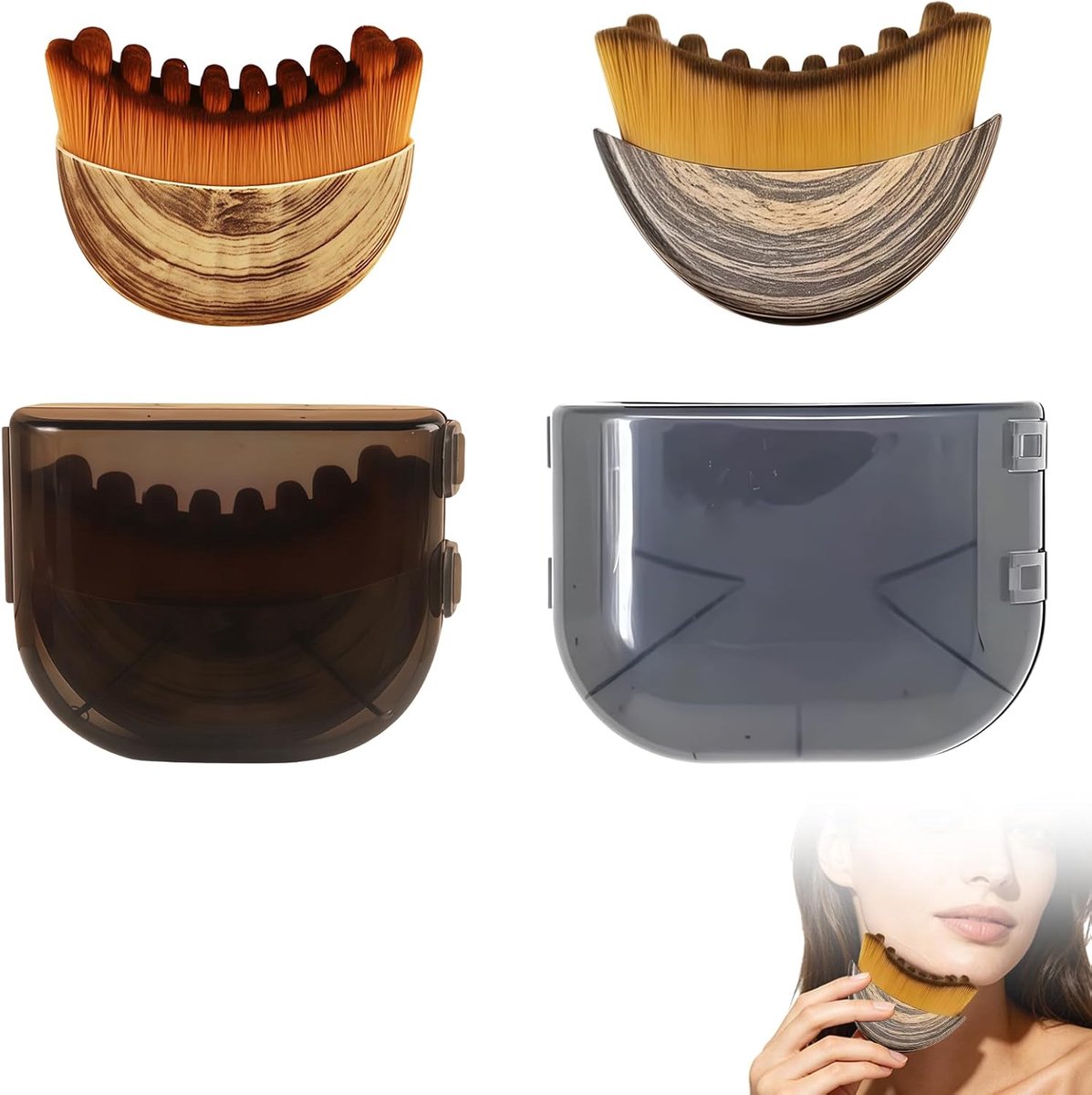 Gezichtsborstel Set – 2 Stuks Contour Borstel voor Gezicht, Kaaklijn & Kin, Zachte Borstelharen, Ergonomisch Design met Opbergdoos, Ideaal voor Dagelijkse Skincare & Massage