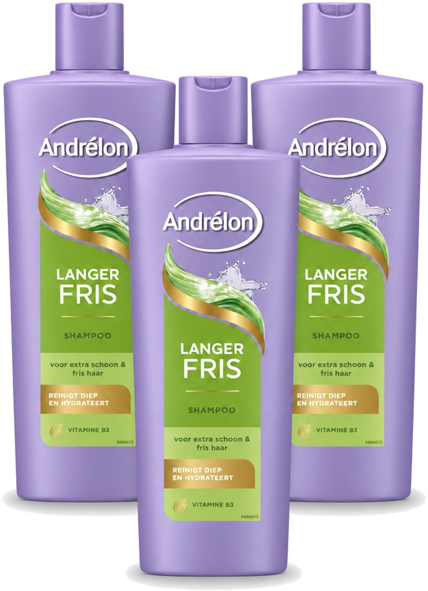 3 x Andrélon – Shampoo – Langer Fris – 400 ml - Bulkverpakking - 3 stuks