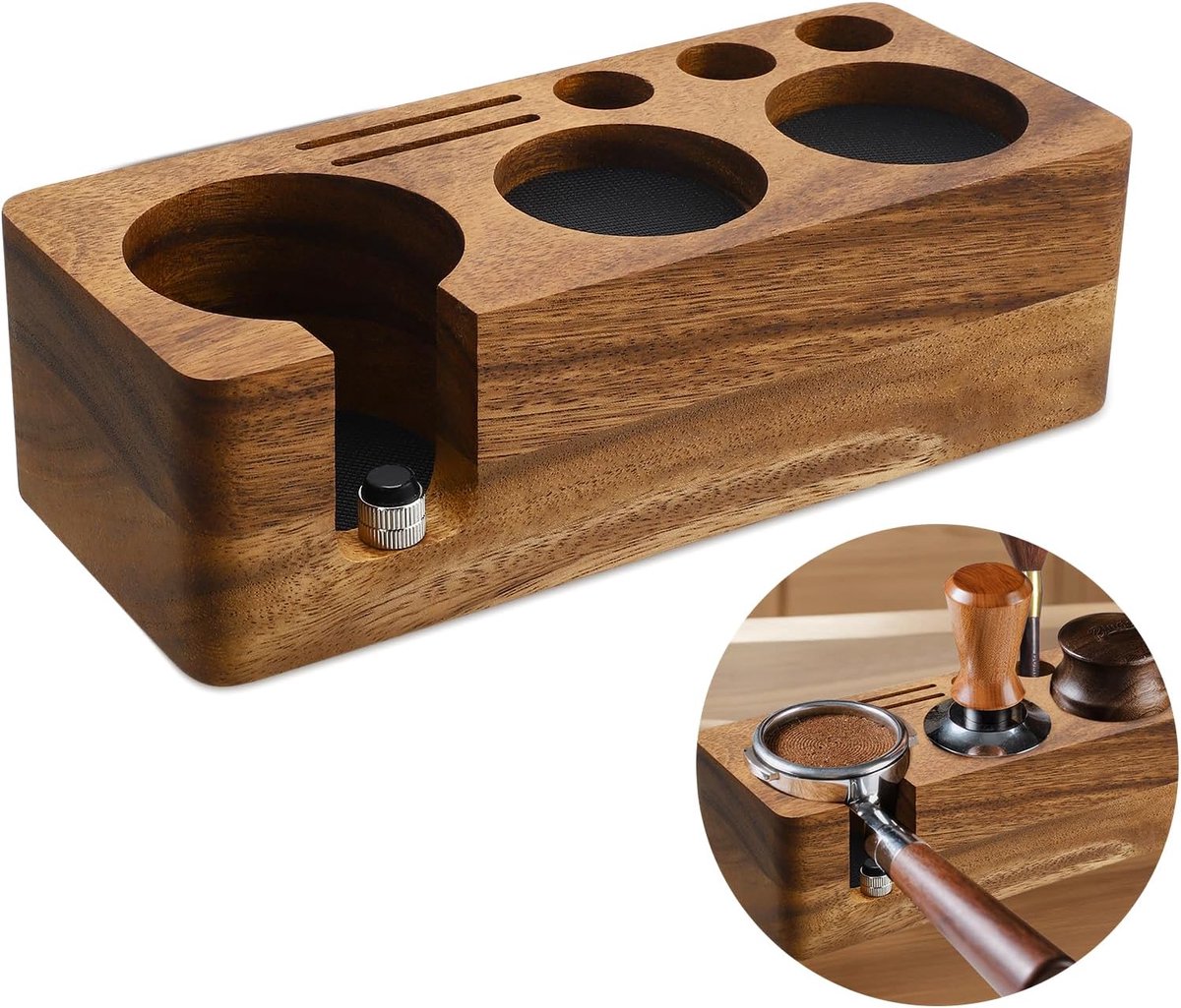 Multifunctionele tamperstation voor 51-58 mm tamper, zeefdrager en verdeler.