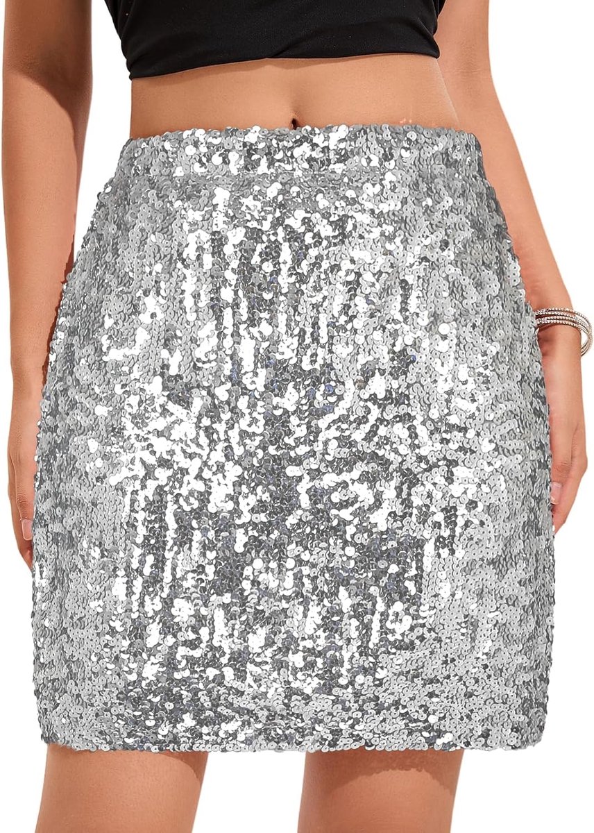 Rok voor vrouwen glitter rok elastische taille A-lijn heup rok sprankelende minirok rave korte rok feest concerten avondje uit outfit